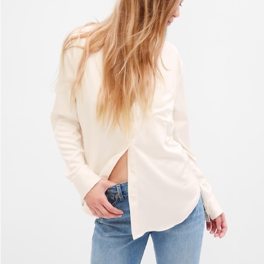 Gap White Satin Boyfriend Shirt